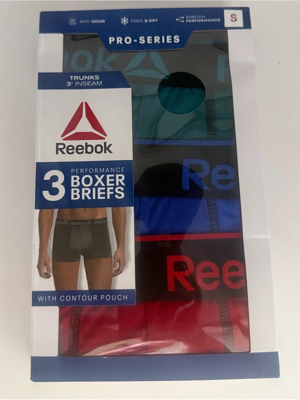 Reebok 3-Pack Performance Boxer Briefs - Teal, Blue, Red